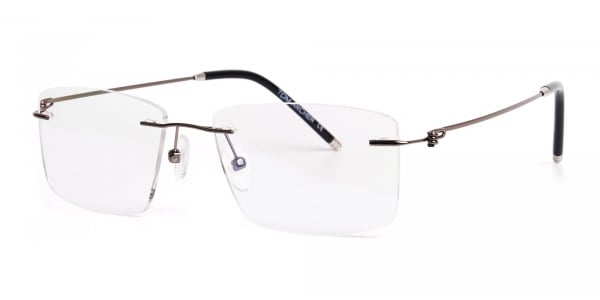 gunmetal rectangular rimless titanium glasses frames