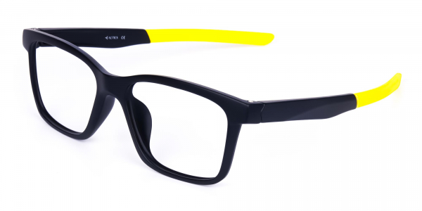 Black and Bright Yellow Cycling Glasses For Women In Rectangular Shape