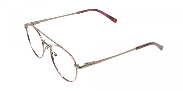 Lightweight Gunmetal & Red Round Aviator Glasses in Metal  