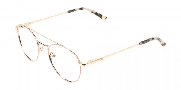 Lightweight Gold, Pink Round Aviator Glasses in Metal  