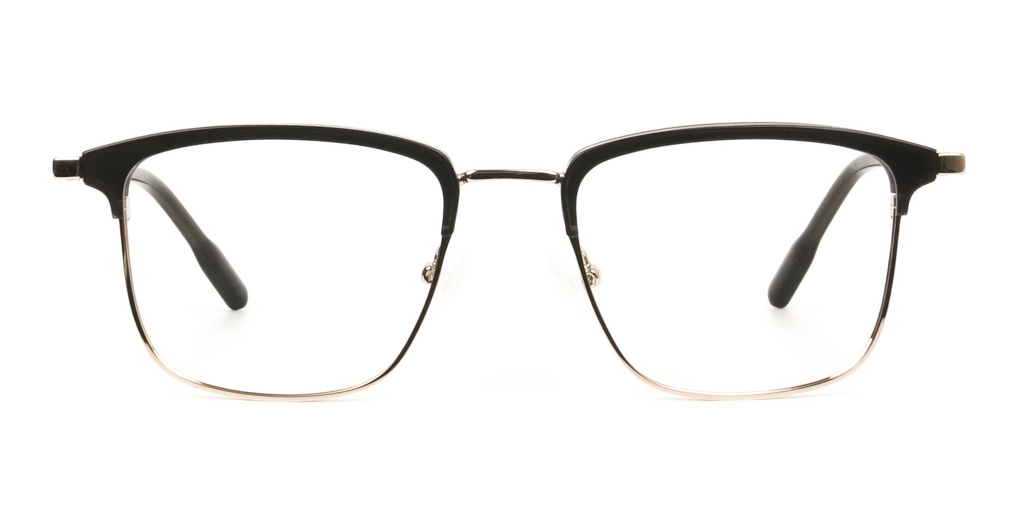 Shining Black and Gold Glasses in Browline Square
