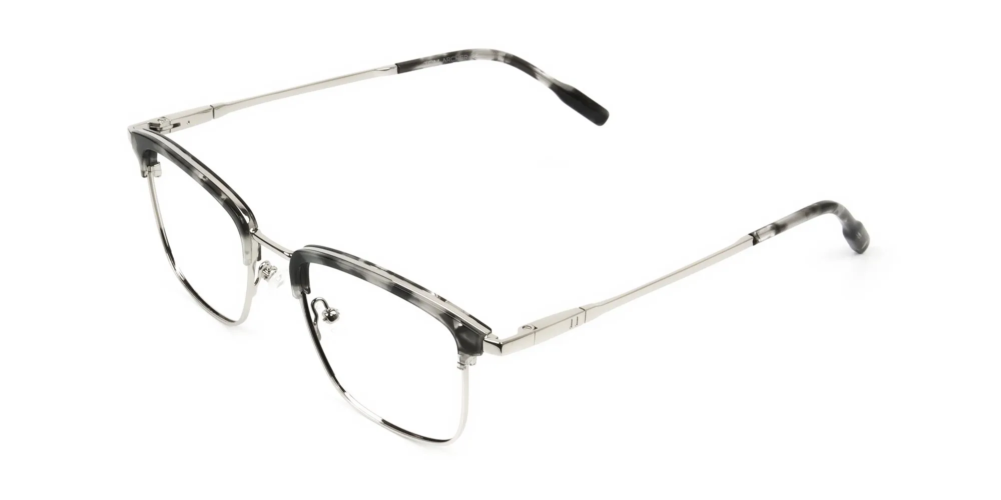 Grey Tortoise and Silver Glasses in Browline & Square - 2