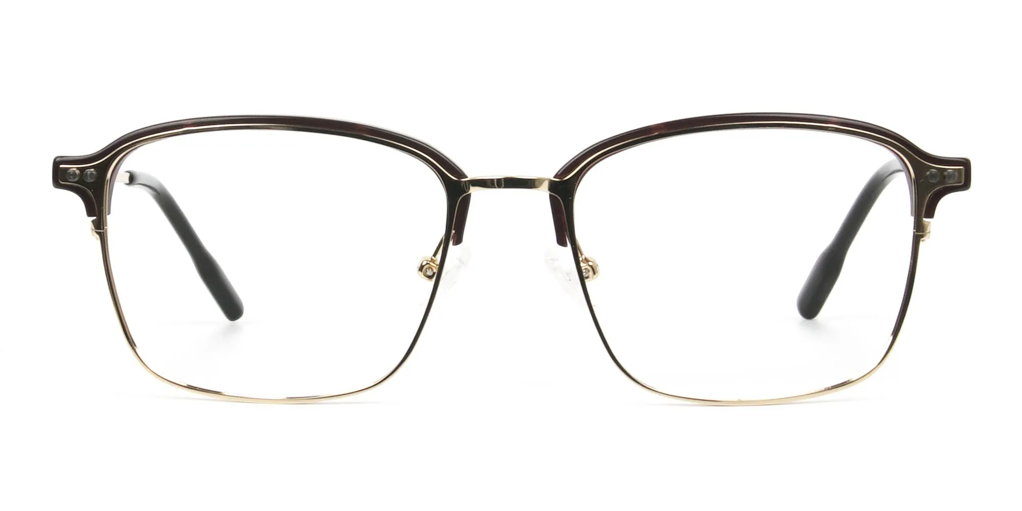Rectangular & Browline Gold and Brown Frame Glasses - 2