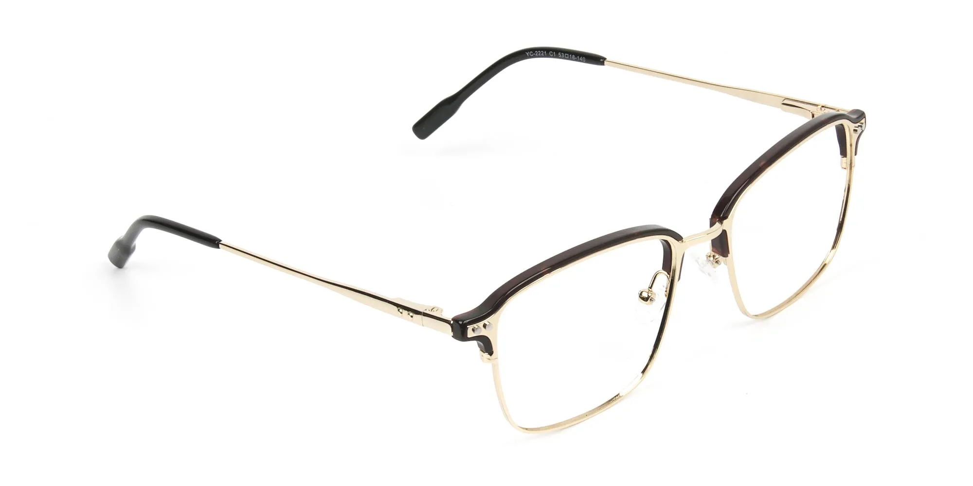 Rectangular & Browline Gold and Brown Frame Glasses - 2