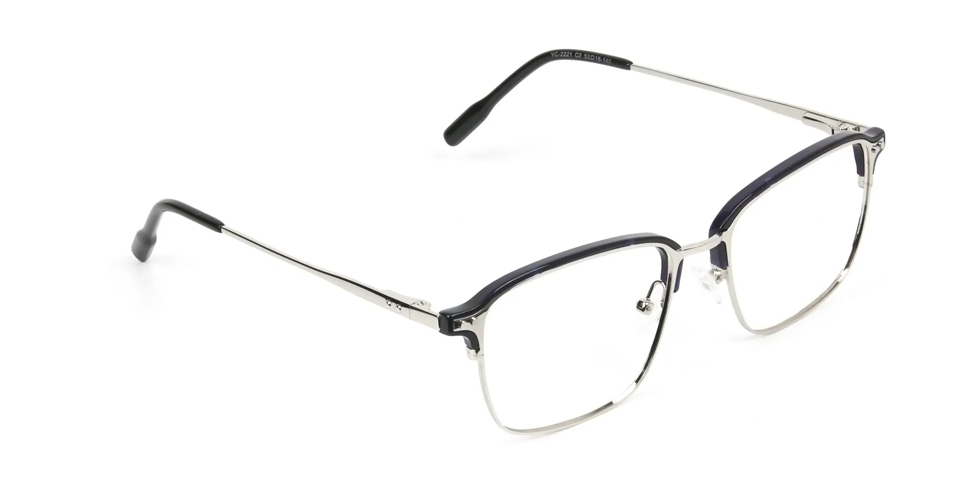 Rectangular & Browline Silver and Marble Blue Browline Glasses - 2