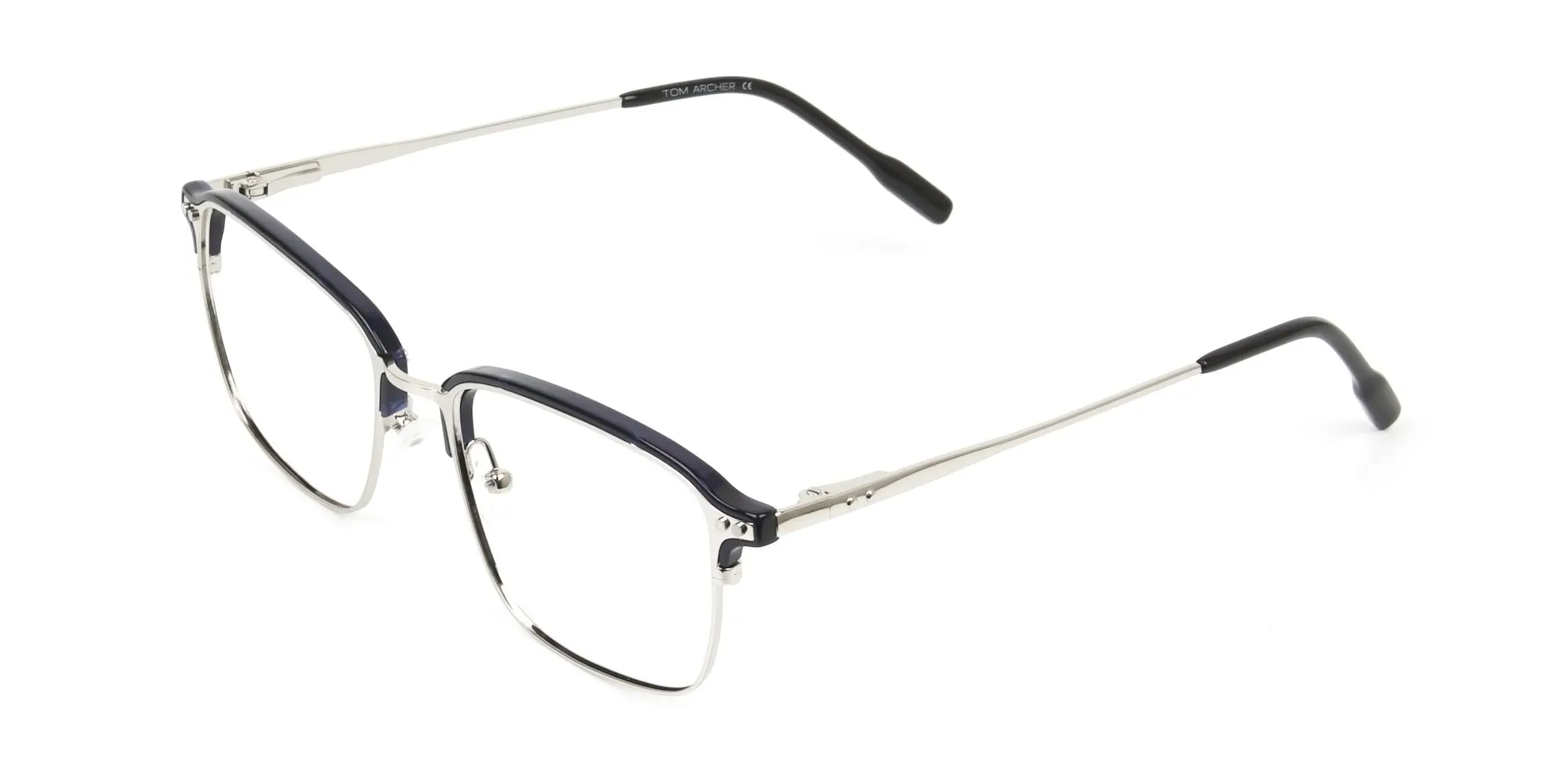 Rectangular & Browline Silver and Marble Blue Browline Glasses - 2