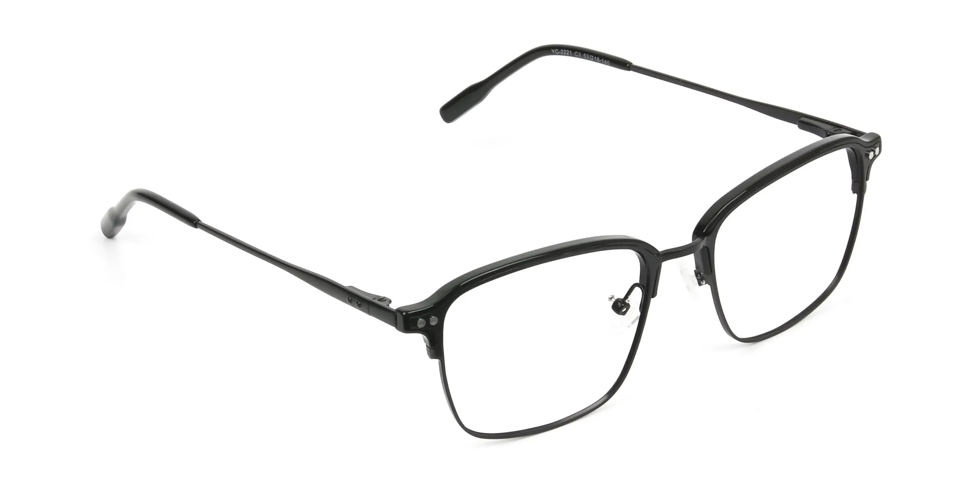 Retro Black Clubmaster Glasses in Rectangular - 2