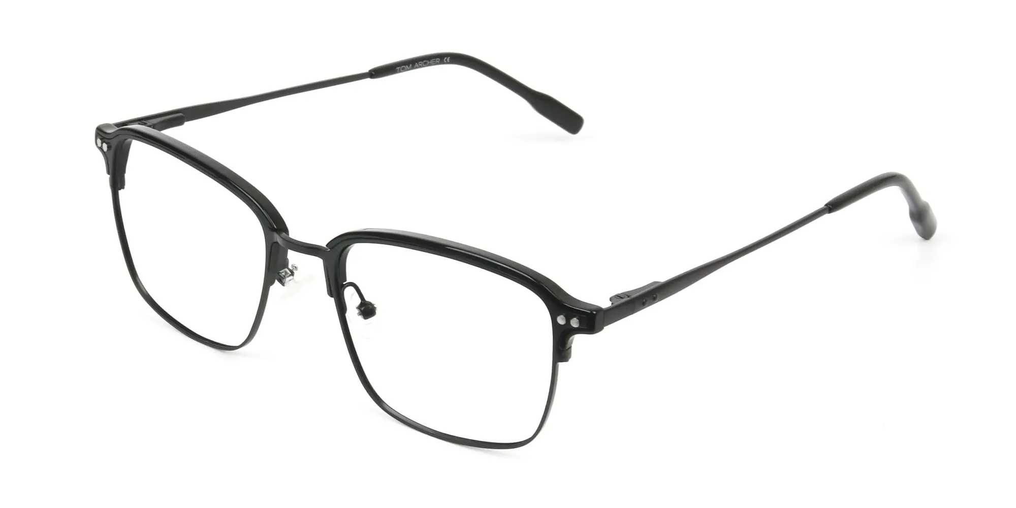 Retro Black Clubmaster Glasses in Rectangular - 2