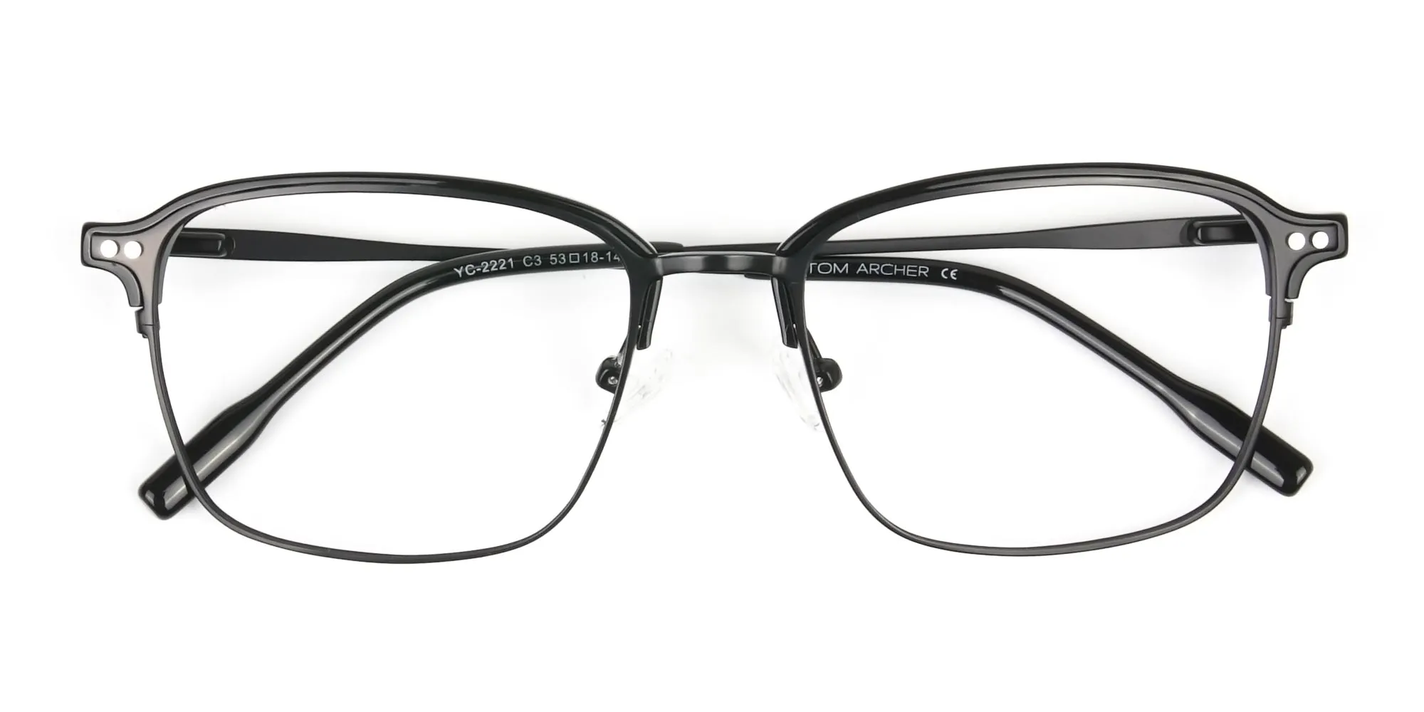 Retro Black Clubmaster Glasses in Rectangular - 2