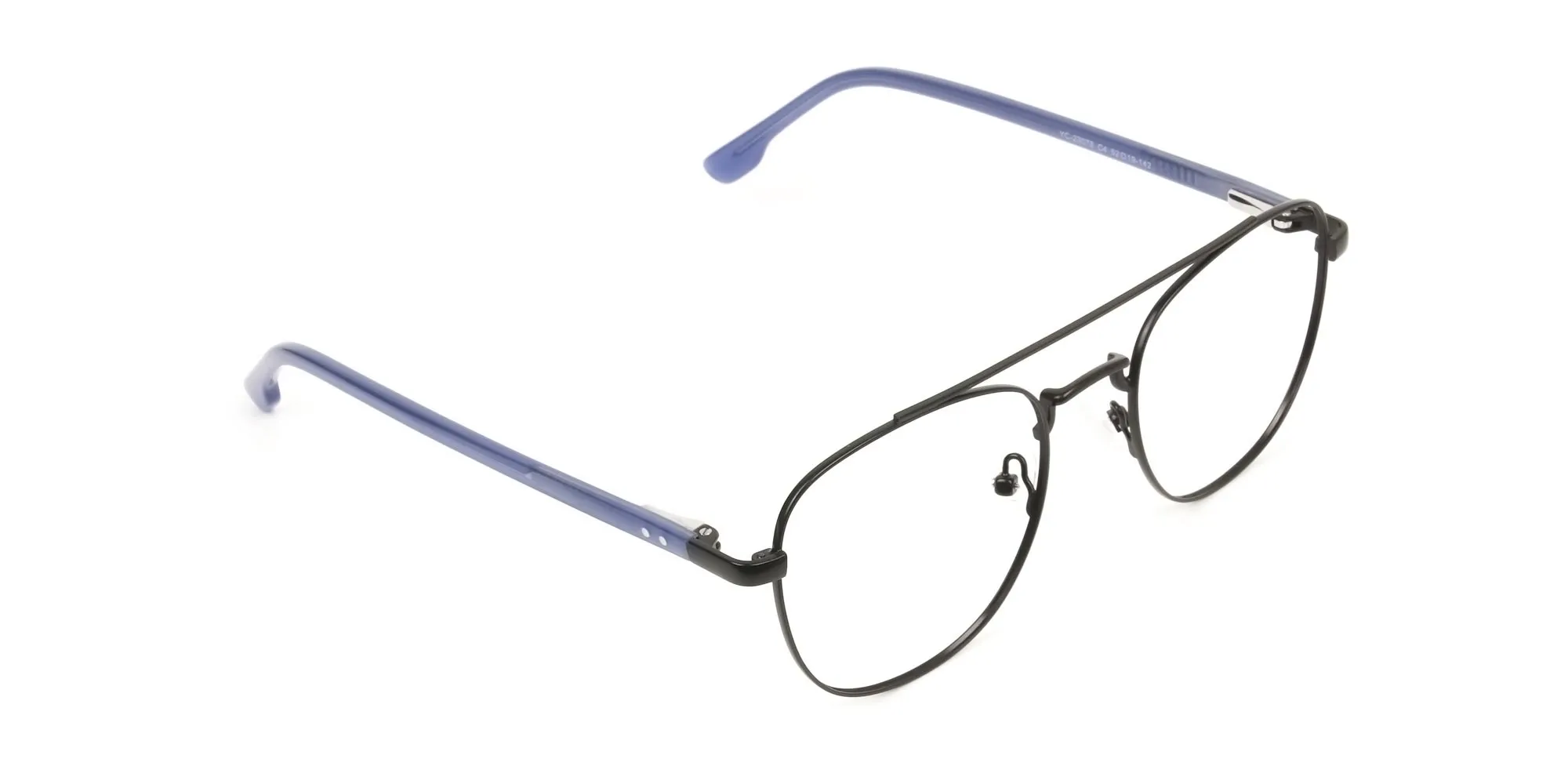 Black Aviator Wayfarer Glasses with Navy Blue Temple - 2