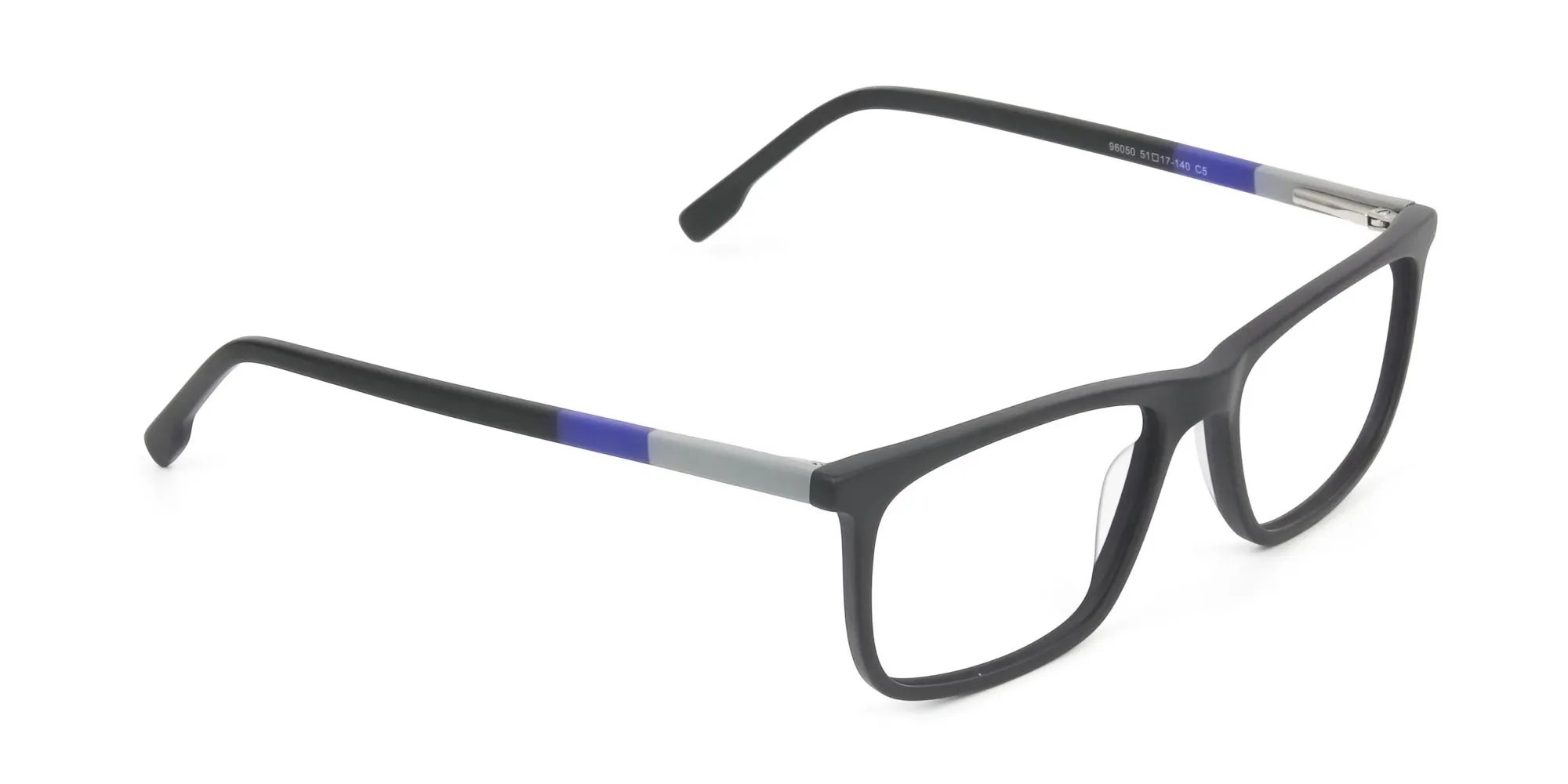 Matte Black & Blue Spectacles in Rectangular - 2