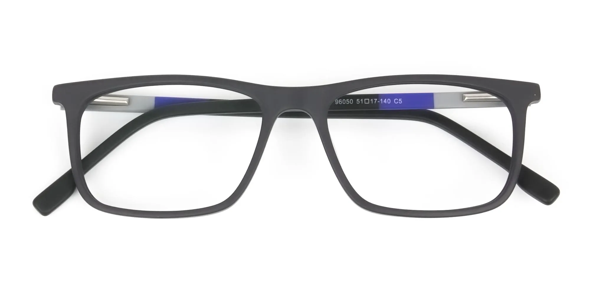Matte Black & Blue Spectacles in Rectangular - 2