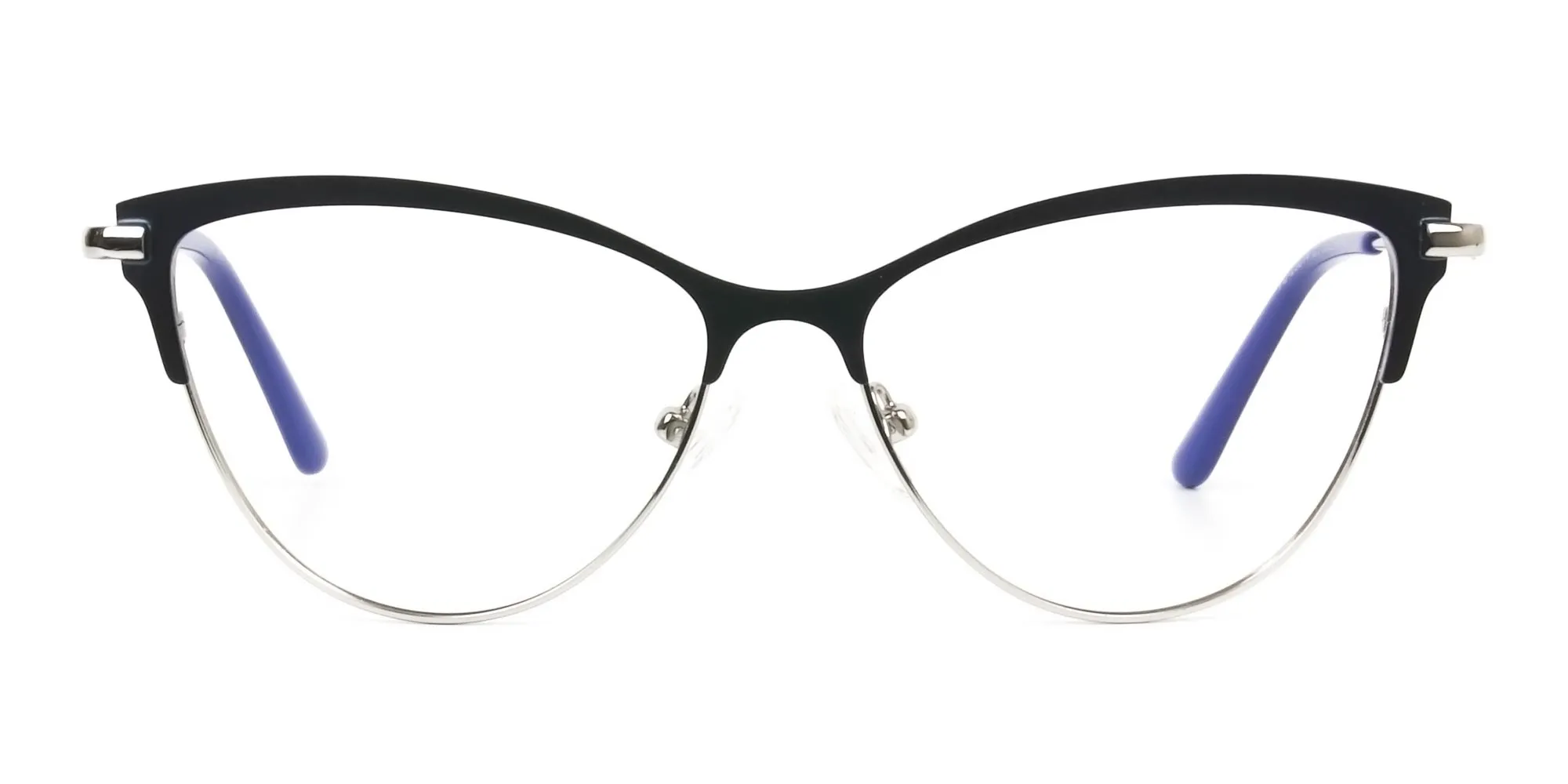 Navy Blue and Silver Metal Cat Eye Glasses - 2