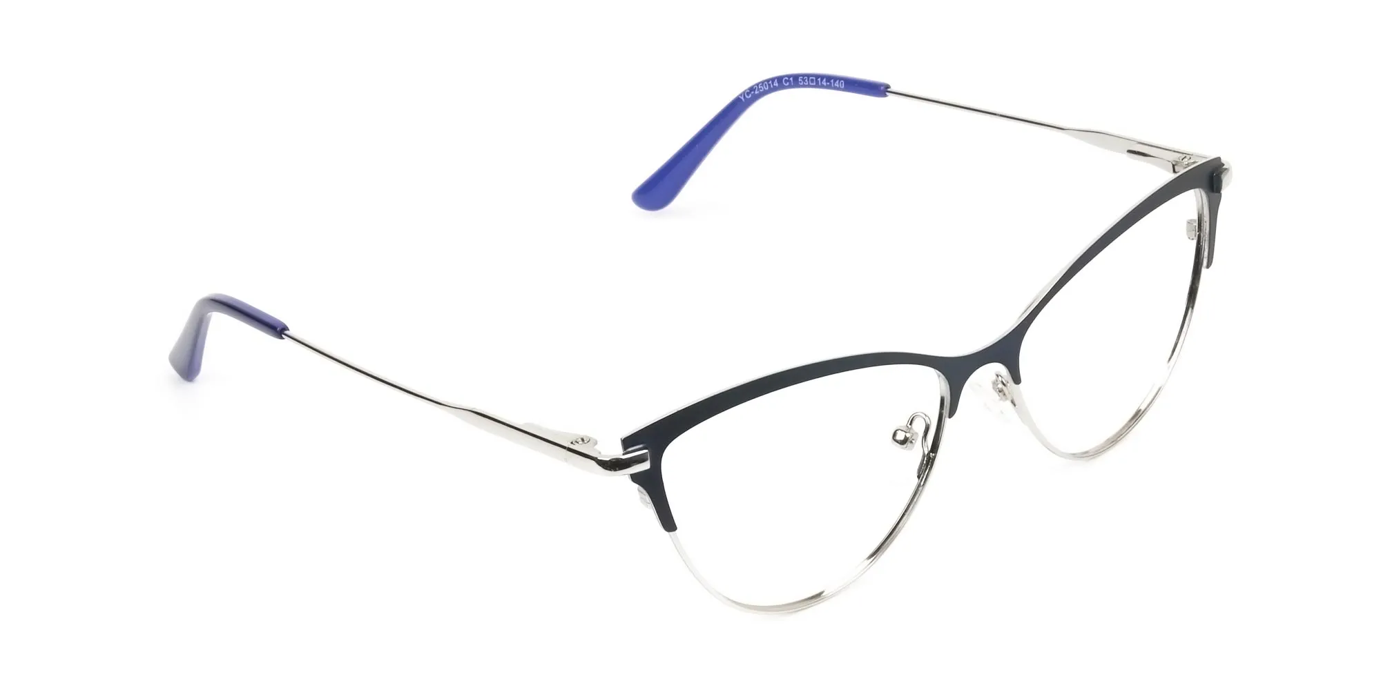 Navy Blue and Silver Metal Cat Eye Glasses - 2