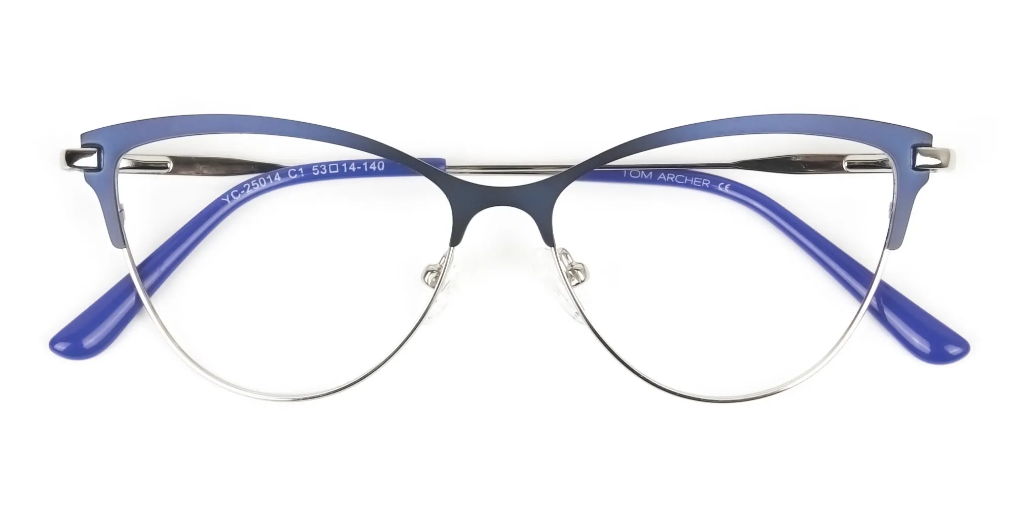 Navy Blue and Silver Metal Cat Eye Glasses - 2