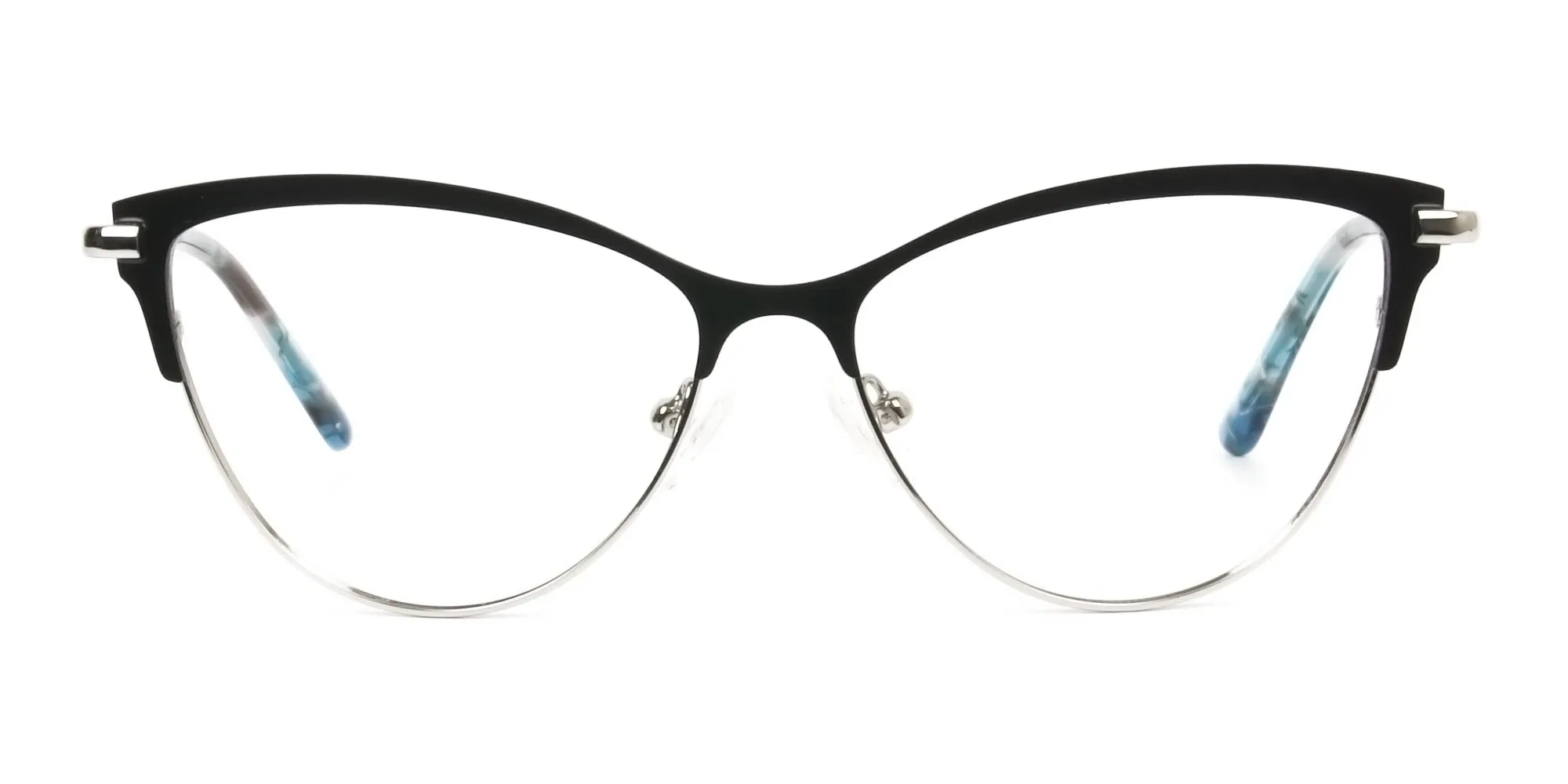 Silver & Black Cat Eye Browline Glasses - 2
