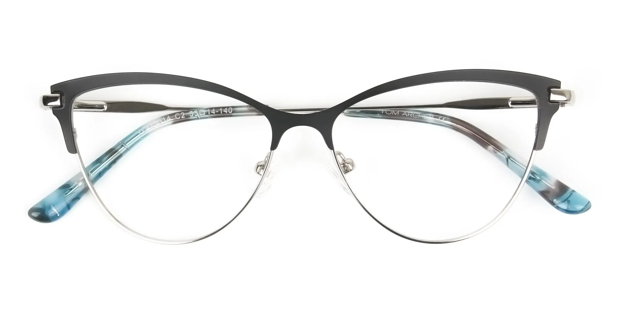 Silver & Black Cat Eye Browline Glasses - 2