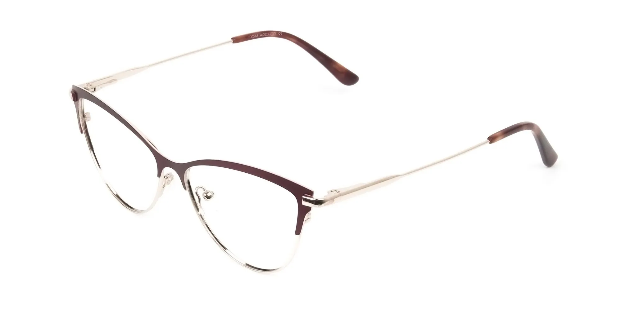 Burgundy Red and Gold Metal Cat Eye Glasses - 2