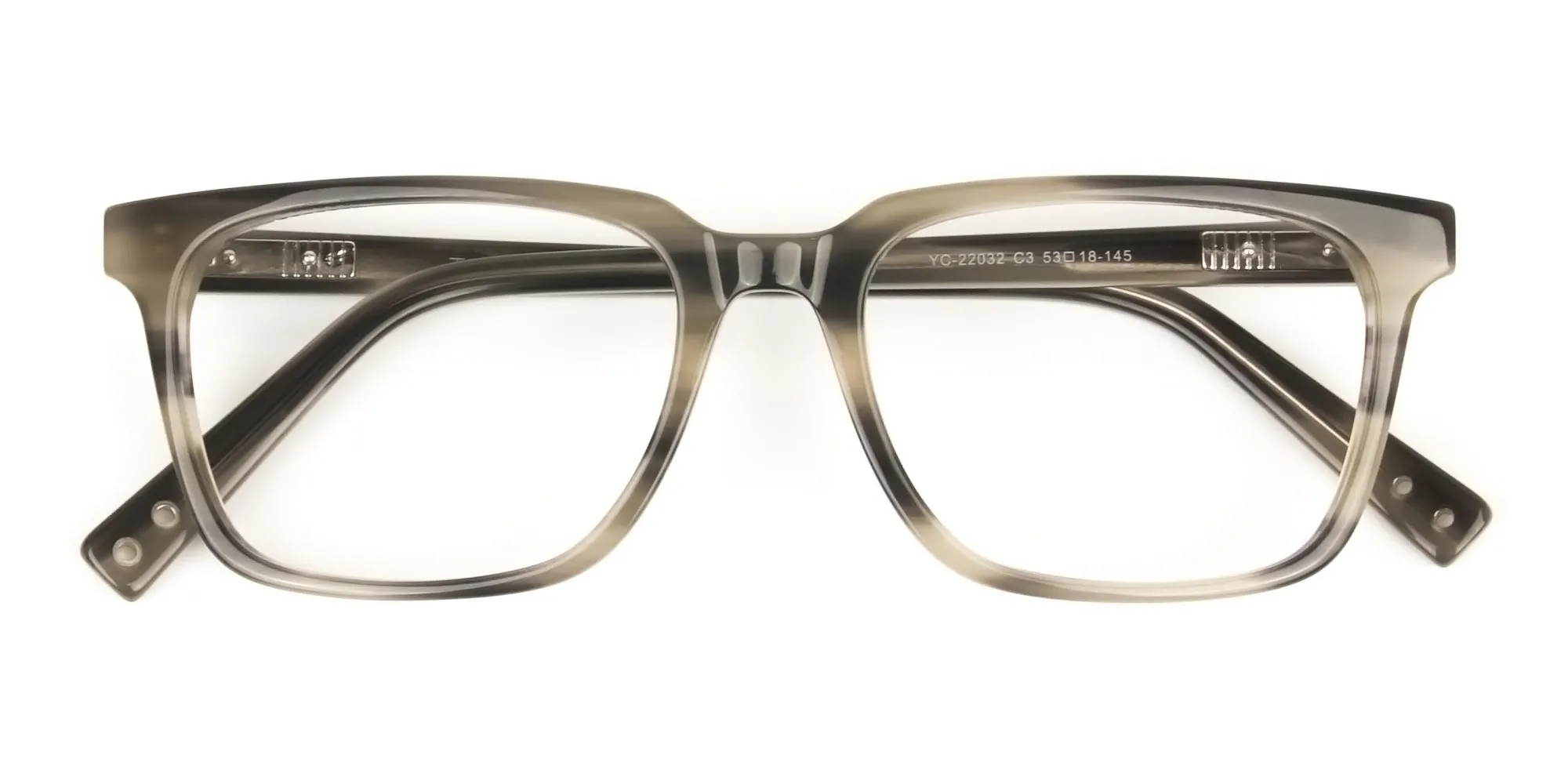 Handcrafted Marble Grey Thick Acetate Glasses in Rectangular - 2