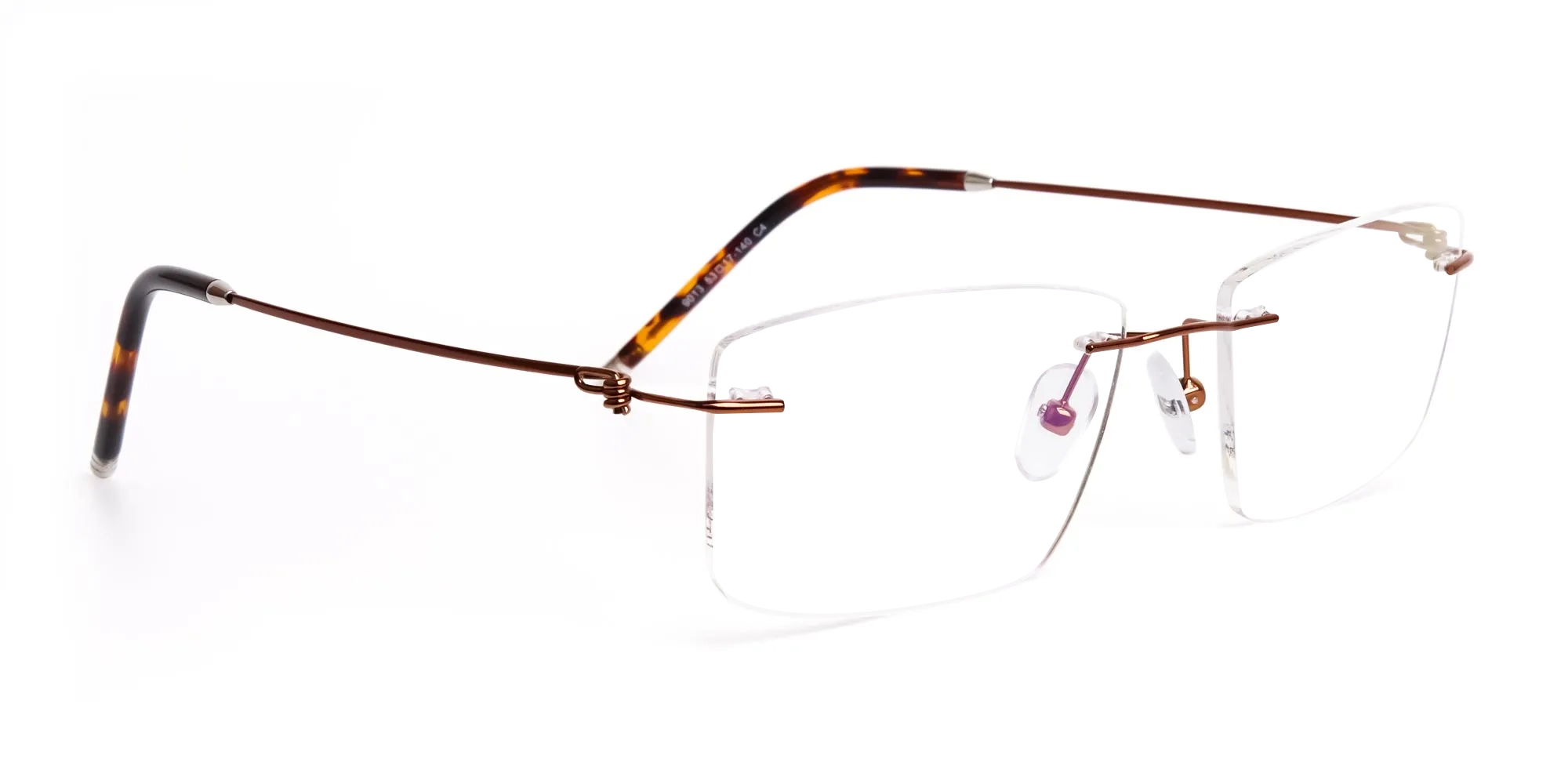brown rectangular rimless titanium glasses frames-1