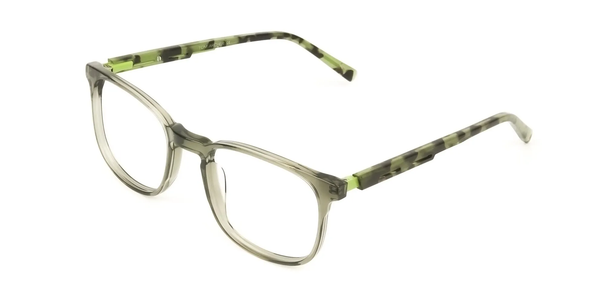 Translucent Camouflage & Olive Green Square Glasses - 2