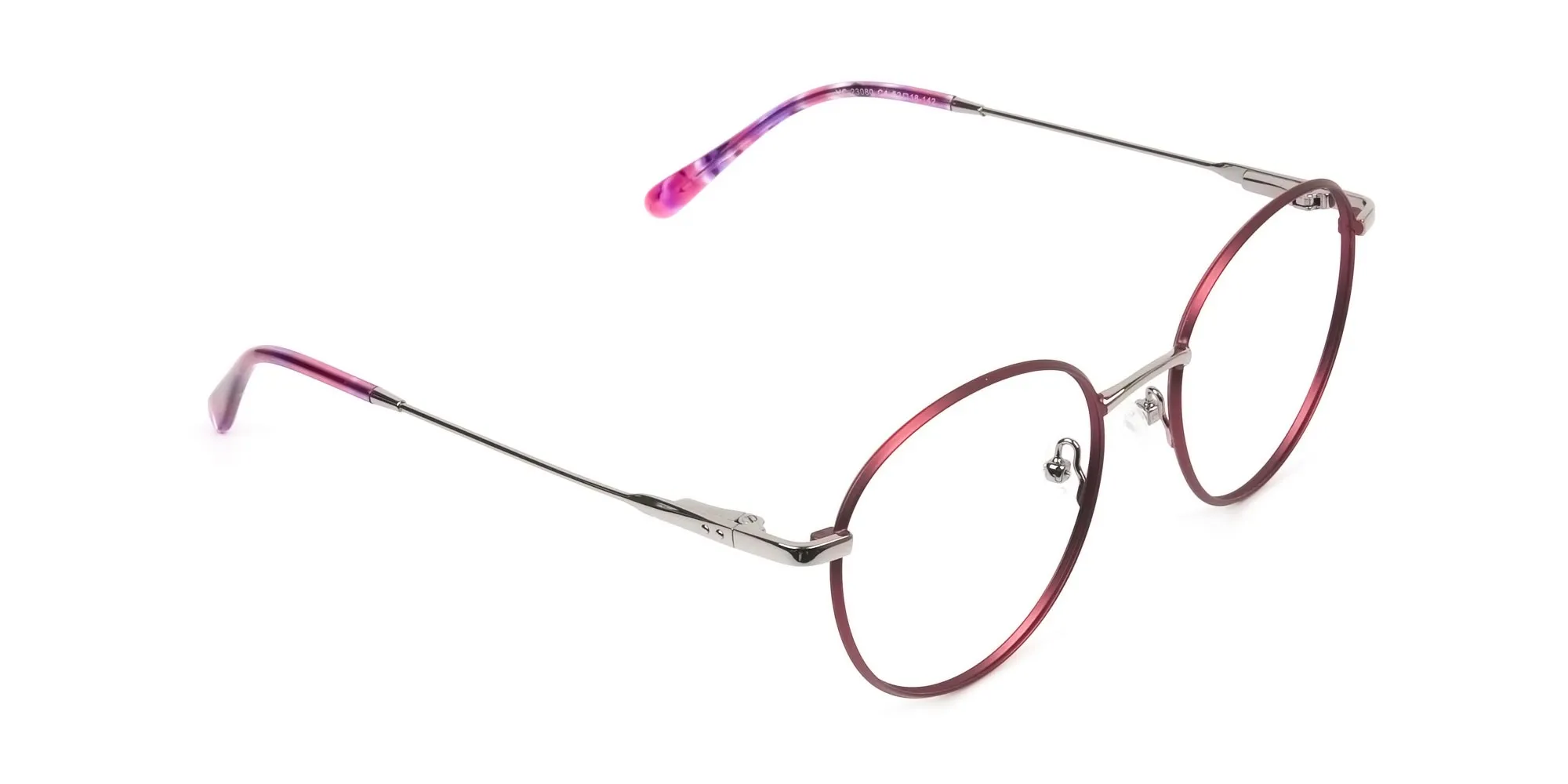 Silver Red Wire Frame Glasses in Round Men Women - 2
