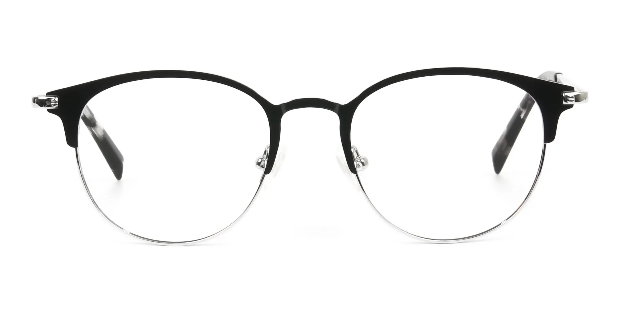Silver & Black Keyhole Browline Glasses in Round - 2