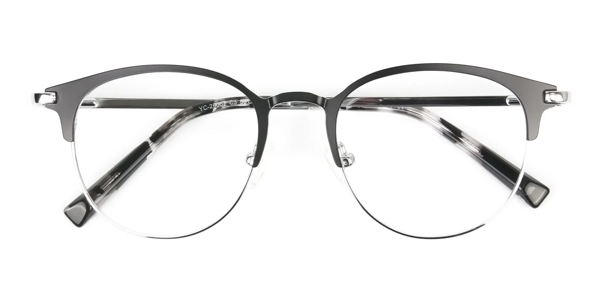 Silver & Black Keyhole Browline Glasses in Round - 2