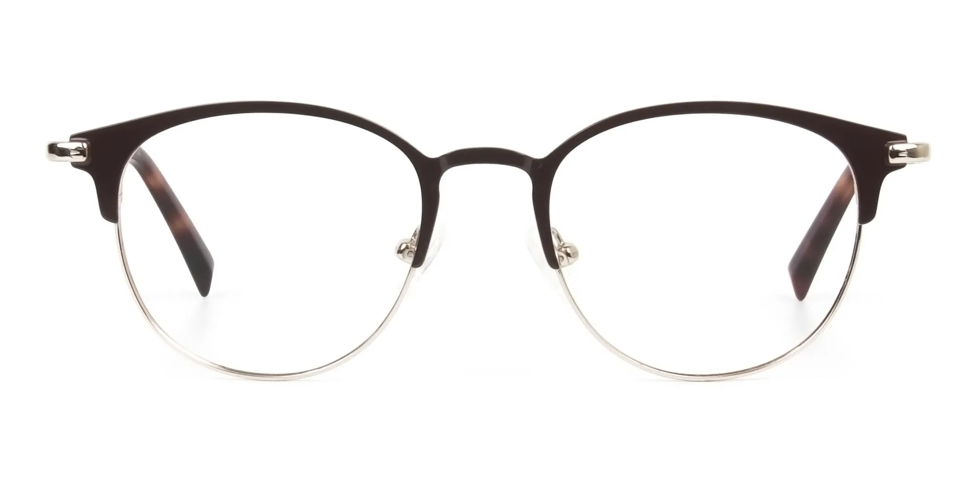 Brown & Gold Keyhole Browline Glasses in Round - 2
