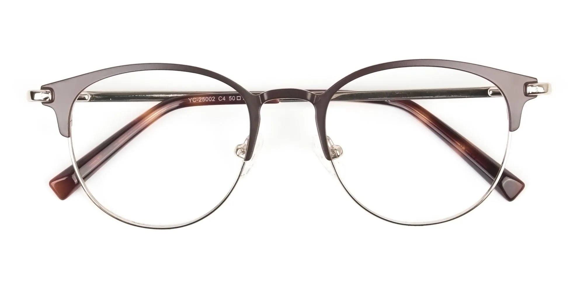 Brown & Gold Keyhole Browline Glasses in Round - 2