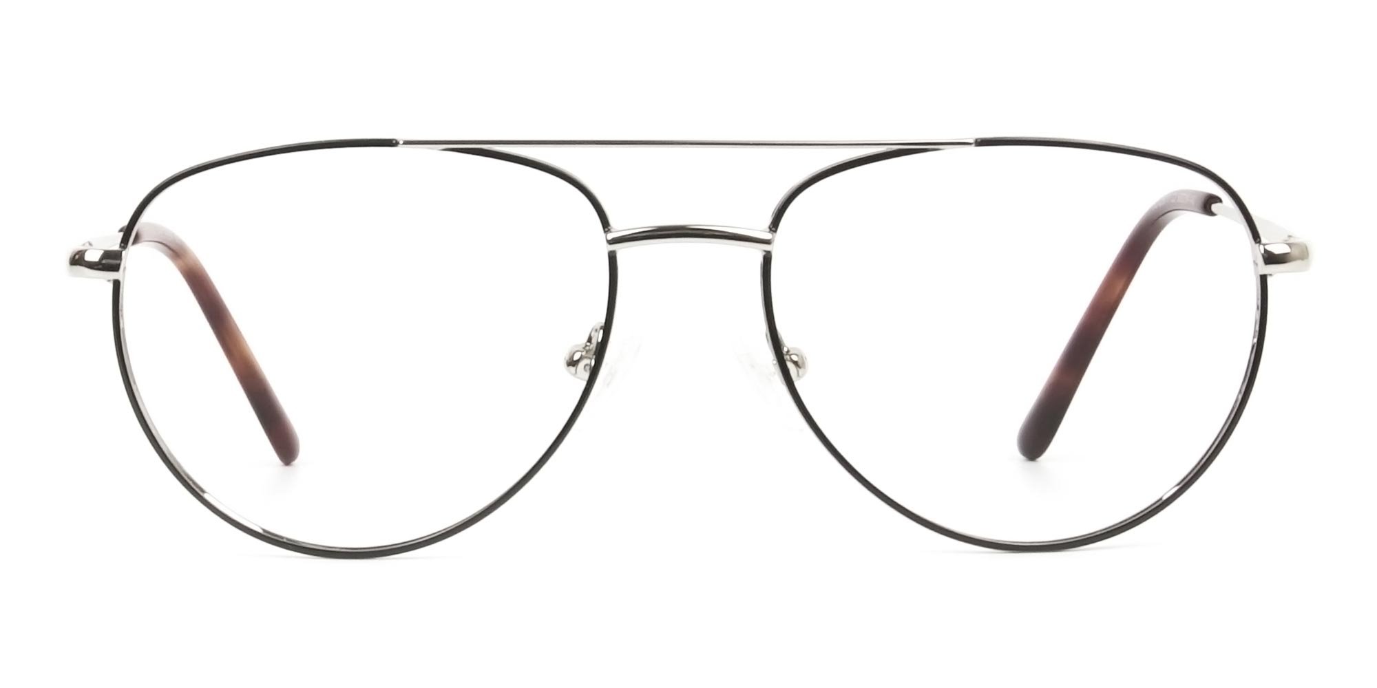 Black & Silver Aviator Glasses in Metal - 1