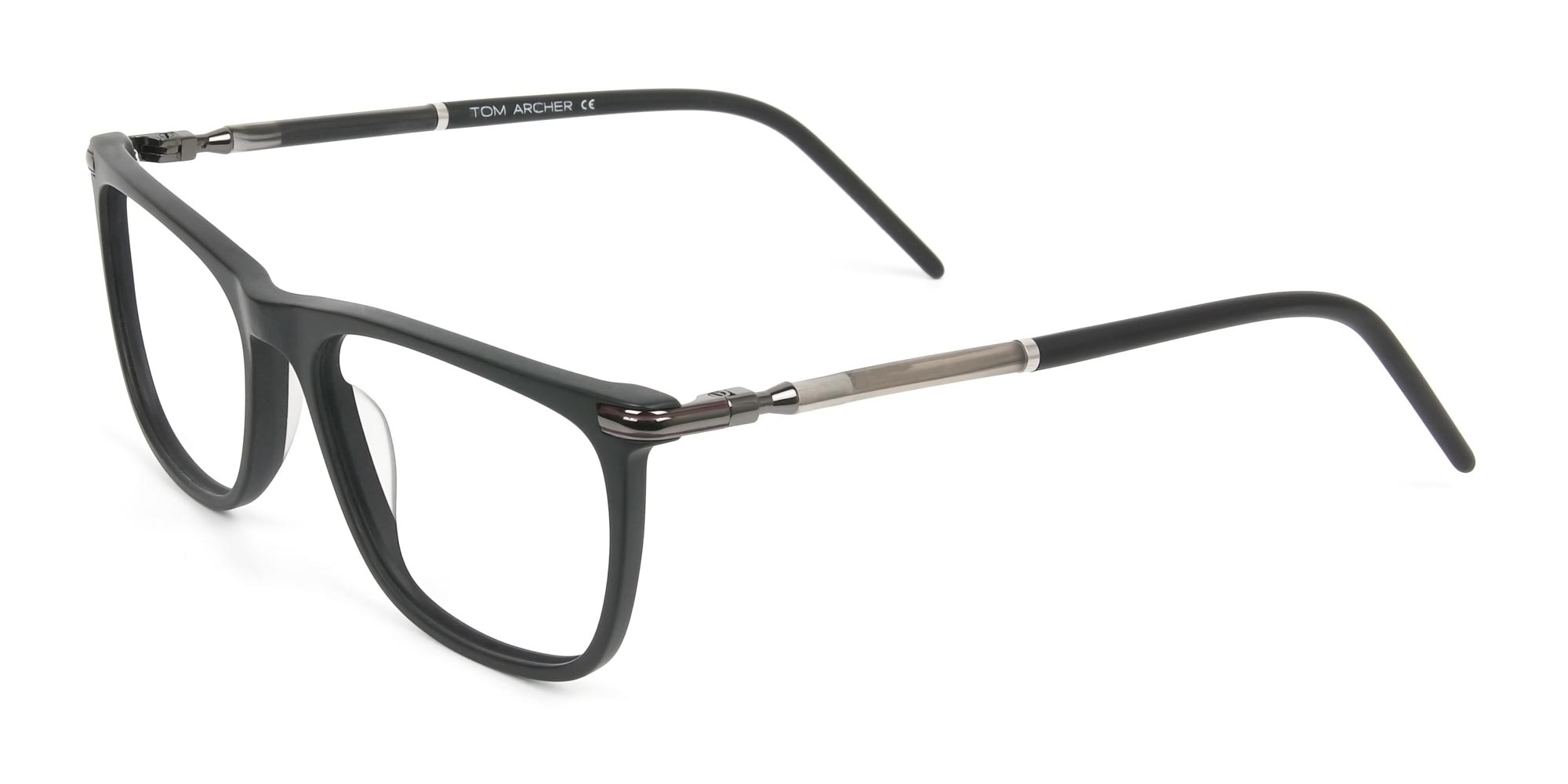 Matte Black Rectangle Spectacles in Acetate - 1