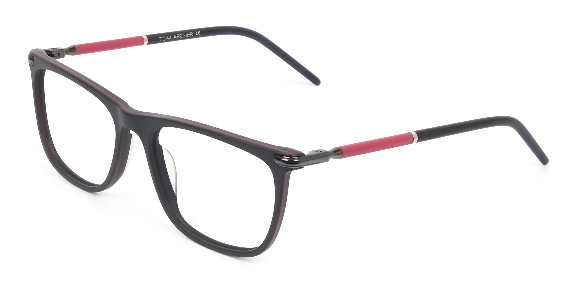 Matte Black and Red Rectangular Spectacles in Acetate - 1