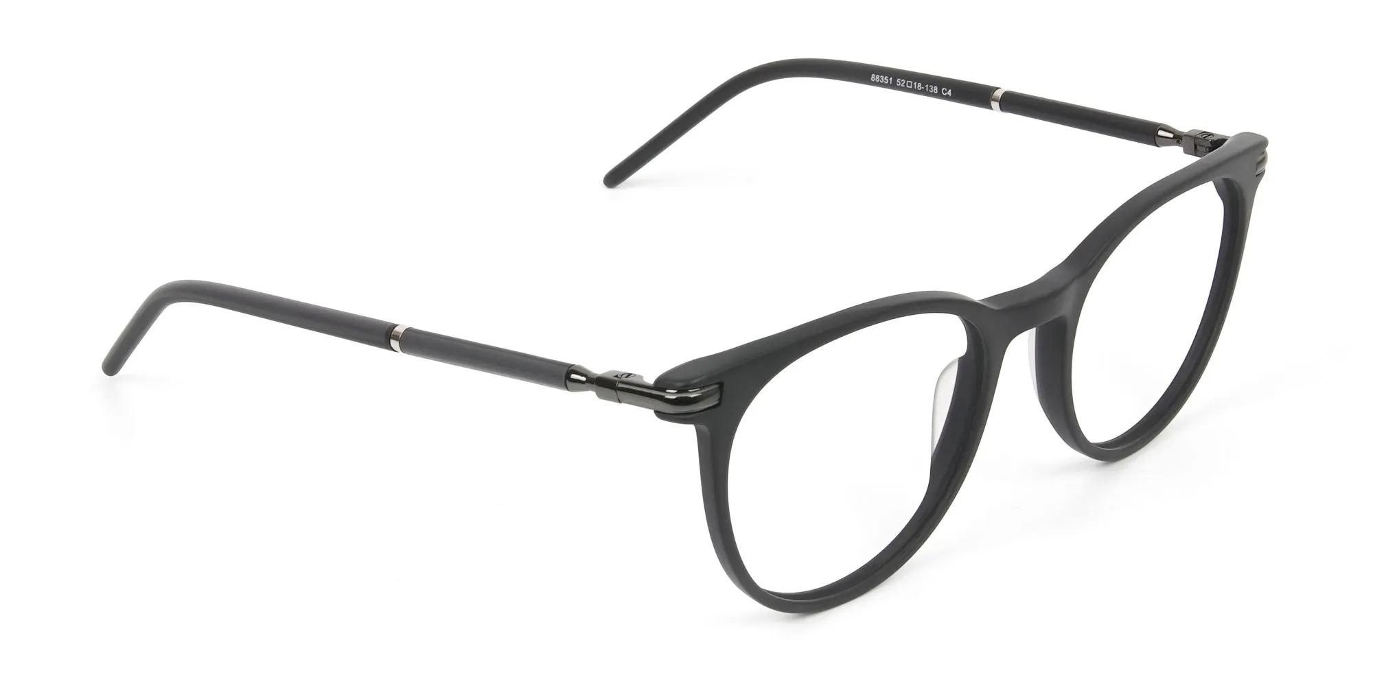 Matte Black Round Spectacles in Acetate - 2