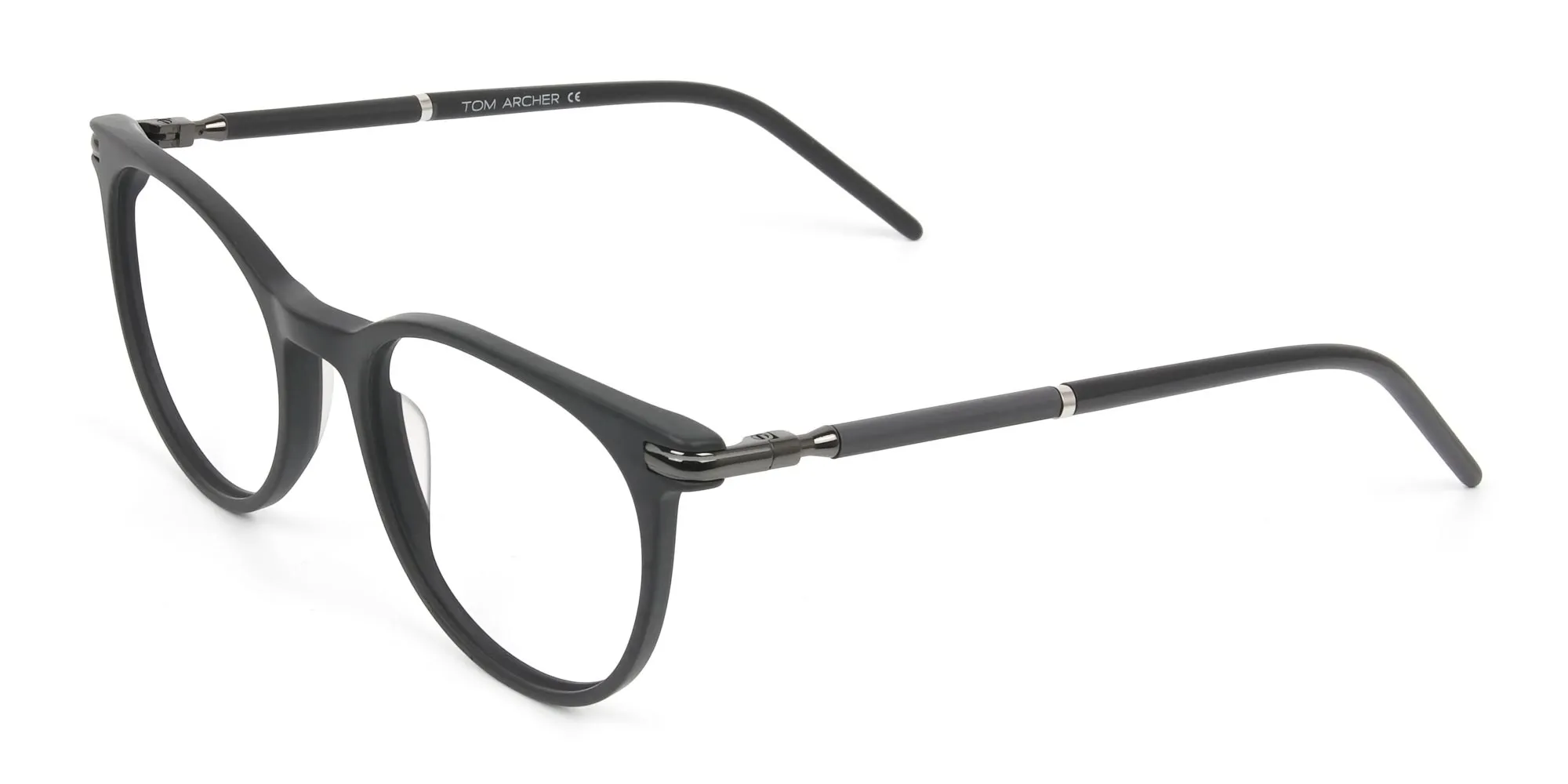 Matte Black Round Spectacles in Acetate - 2