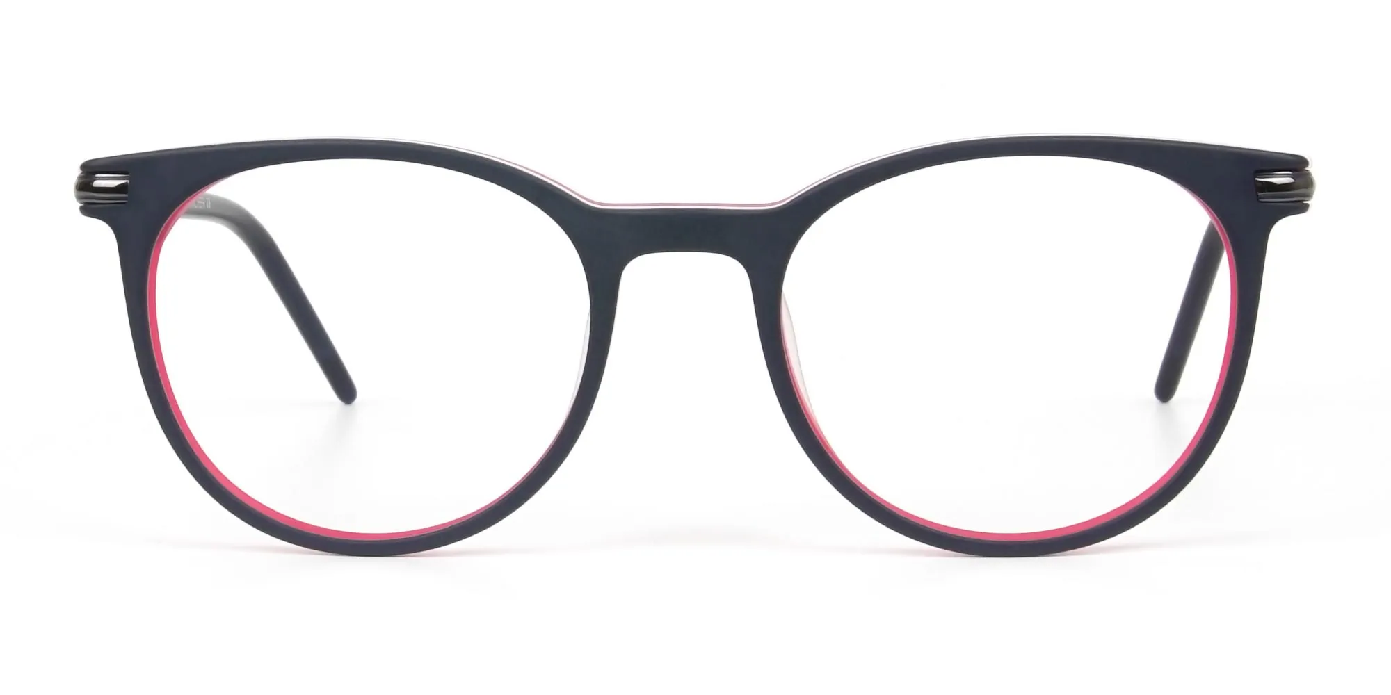 Navy Blue & Red Round Spectacles in Acetate - 2