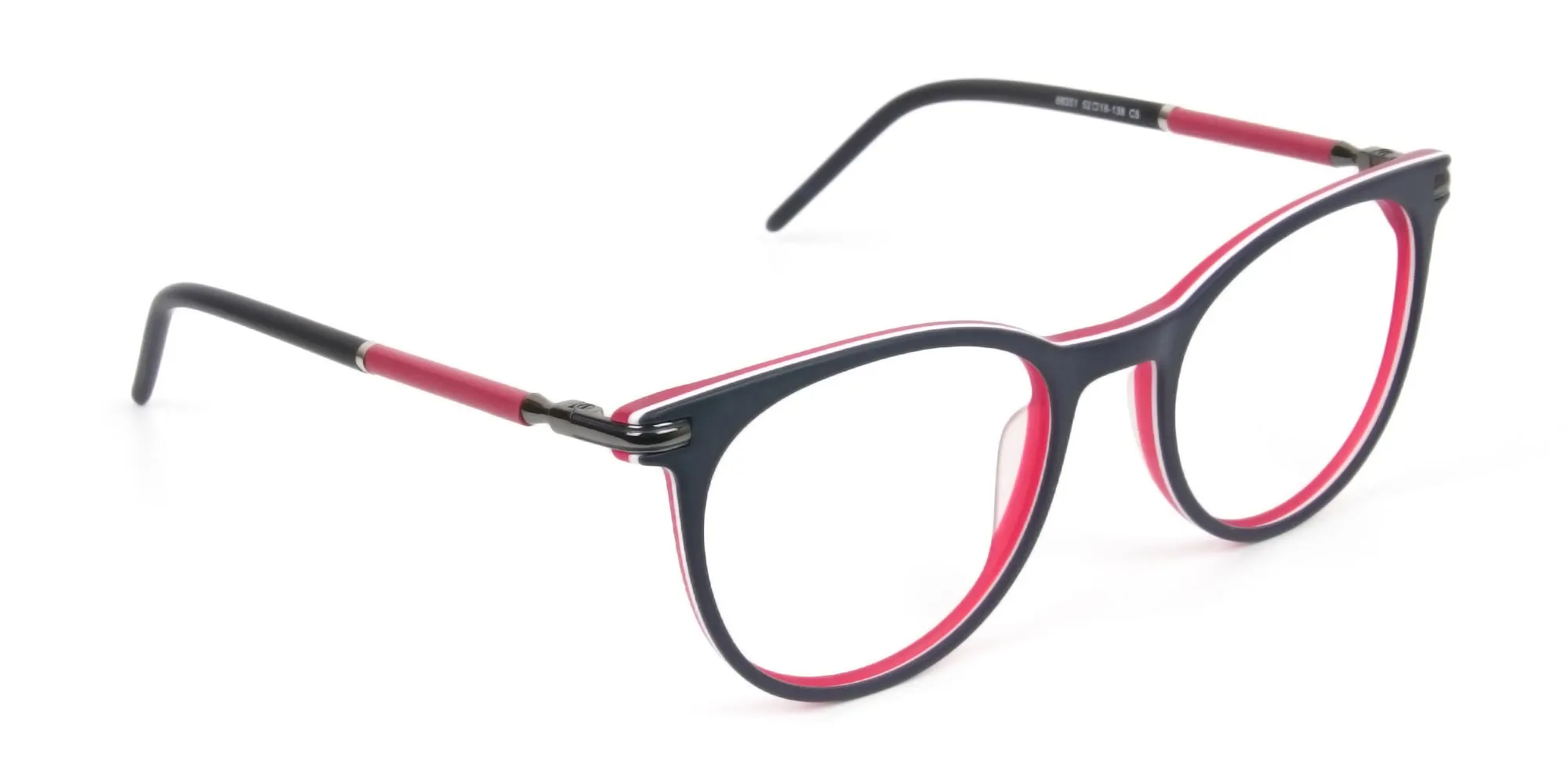 Navy Blue & Red Round Spectacles in Acetate - 2