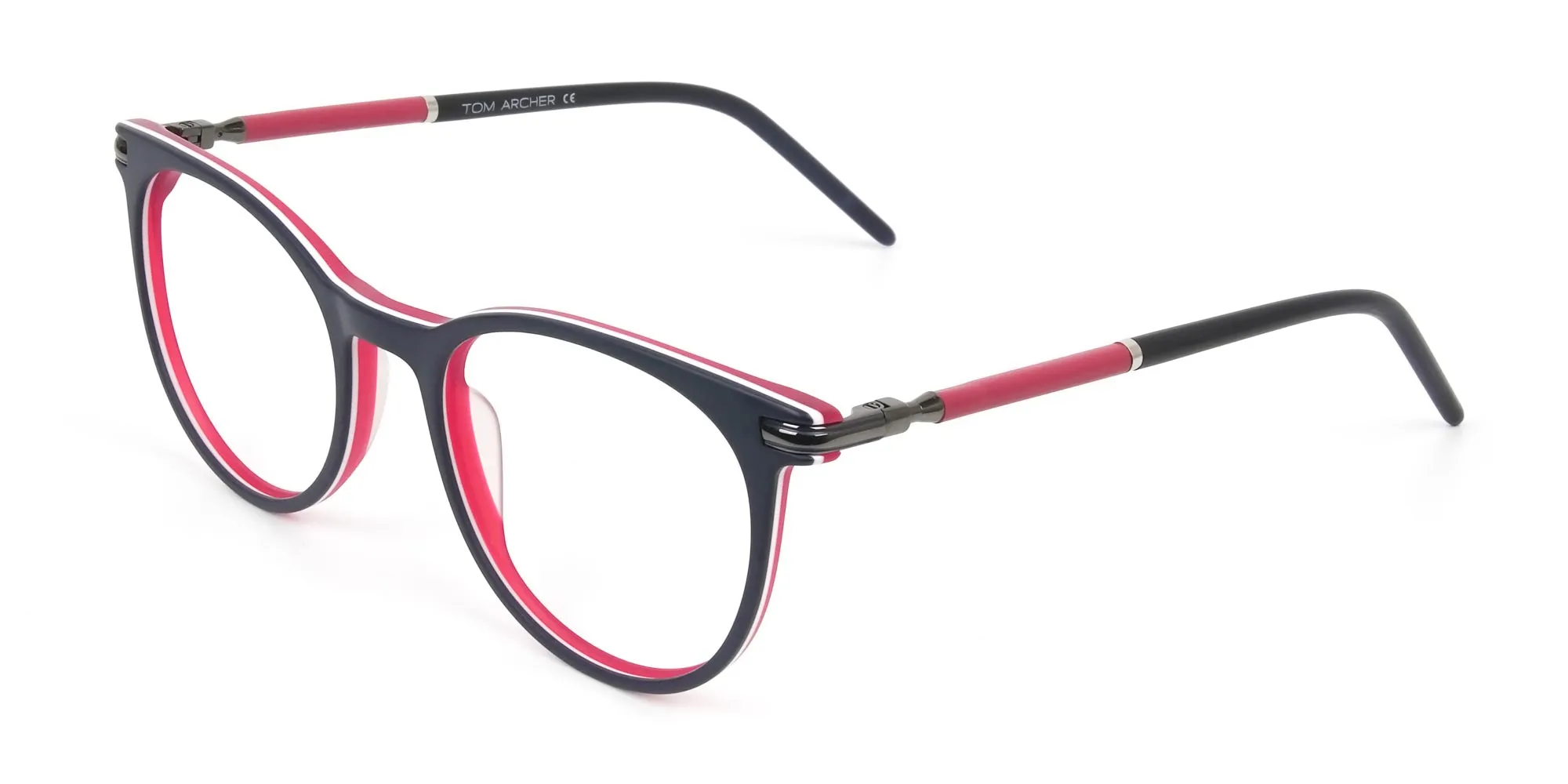 Navy Blue & Red Round Spectacles in Acetate - 2