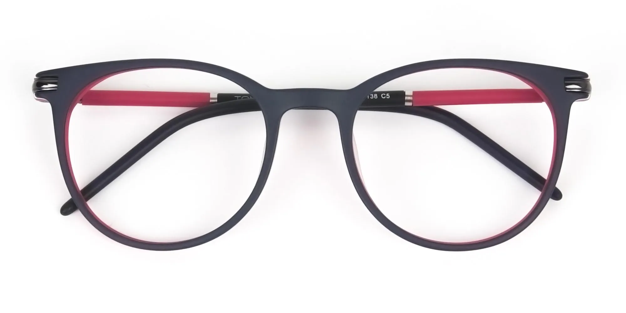 Navy Blue & Red Round Spectacles in Acetate - 2