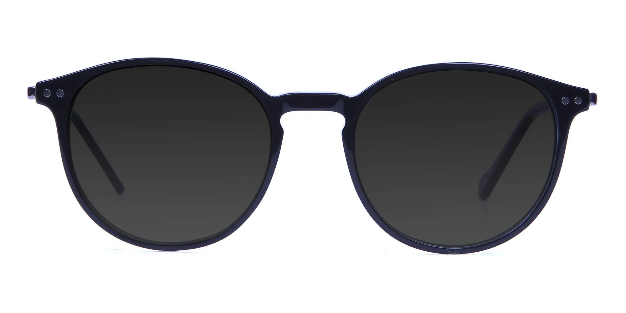 Dark Grey Sunglasses with Black Round Frame - 2