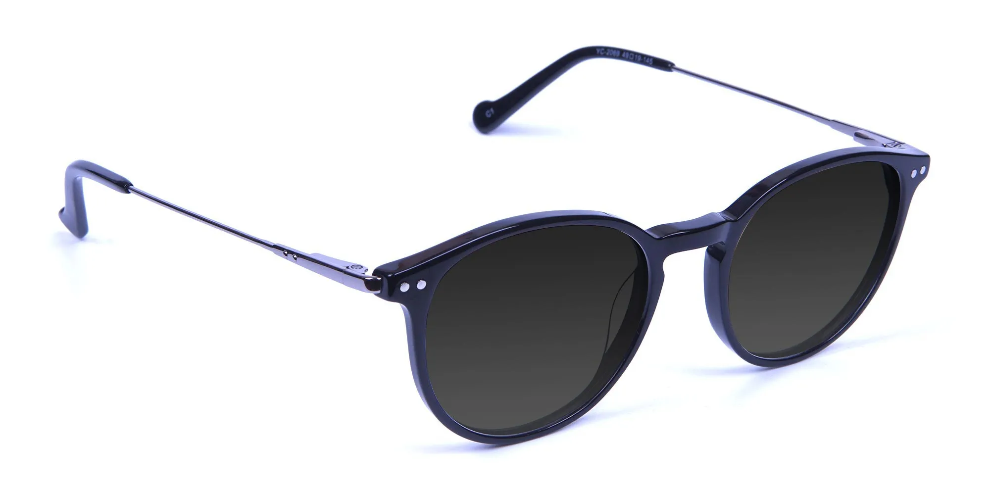 Dark Grey Sunglasses with Black Round Frame - 2