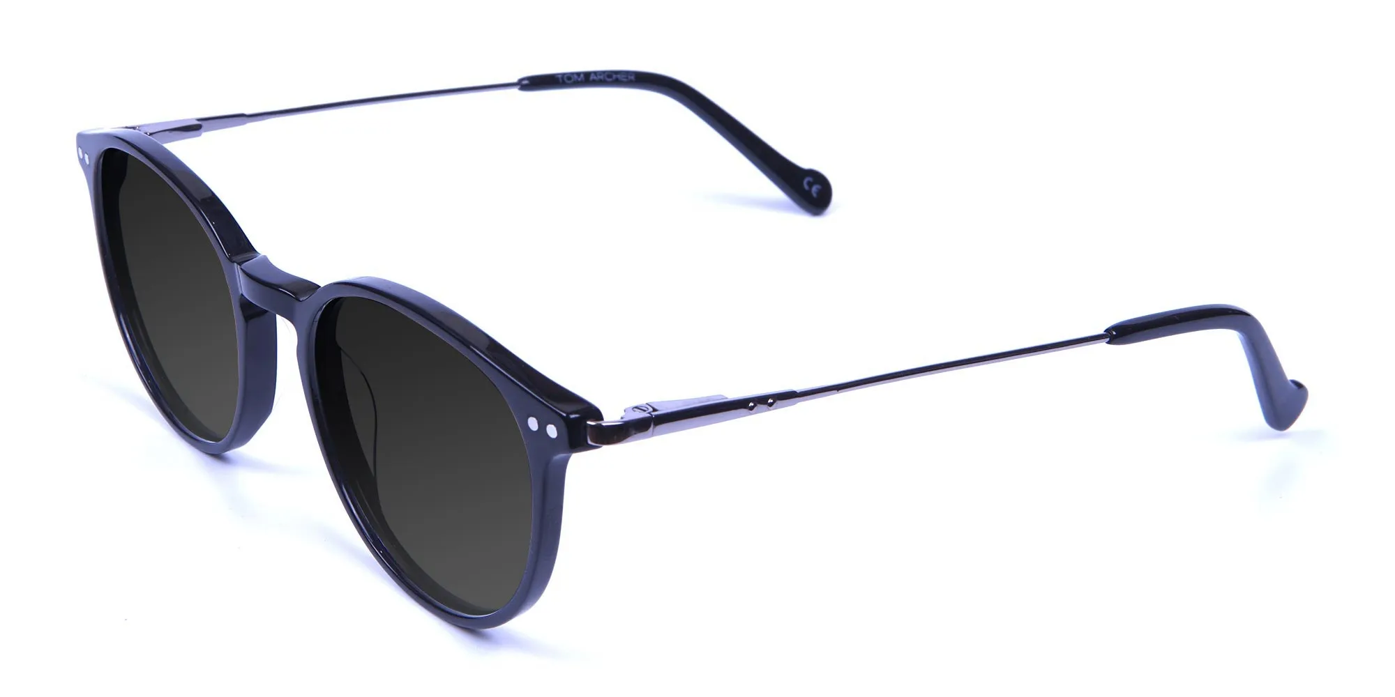 Dark Grey Sunglasses with Black Round Frame - 2