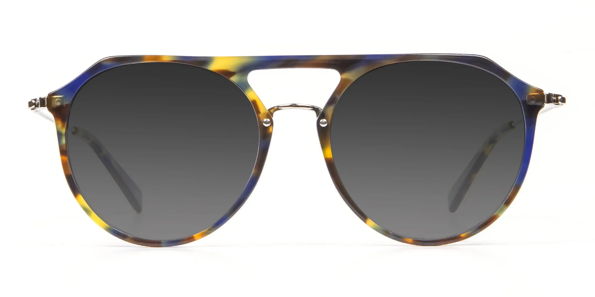 Grey Double-Bridged Pilot Sunglasses-2