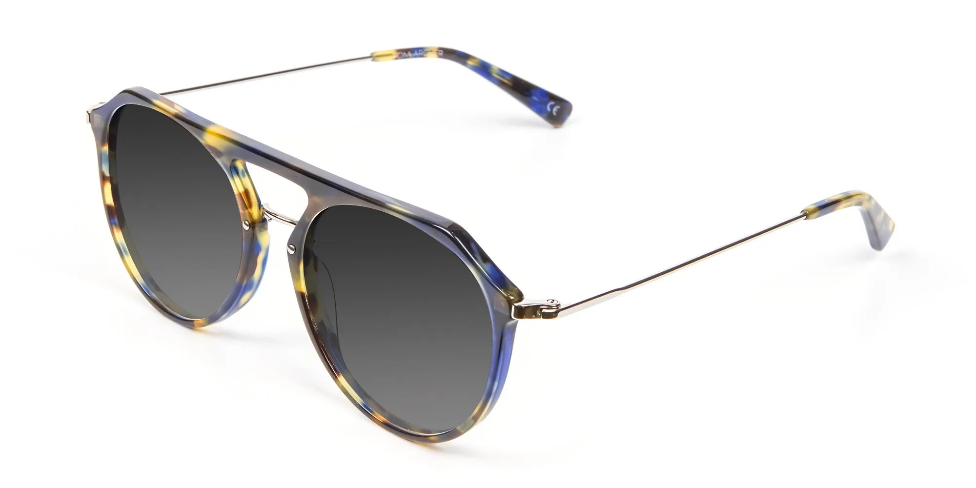 Grey Double-Bridged Pilot Sunglasses-2