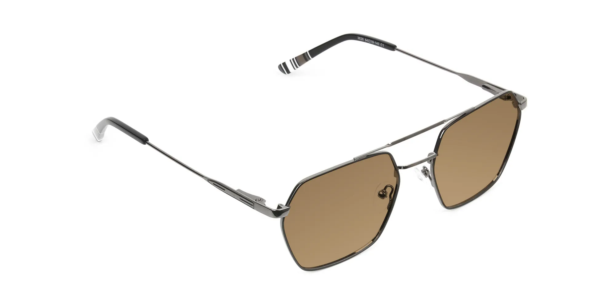 gunmetal-black-geometric-dark-brown-tinted-pilot-sunglasses-2
