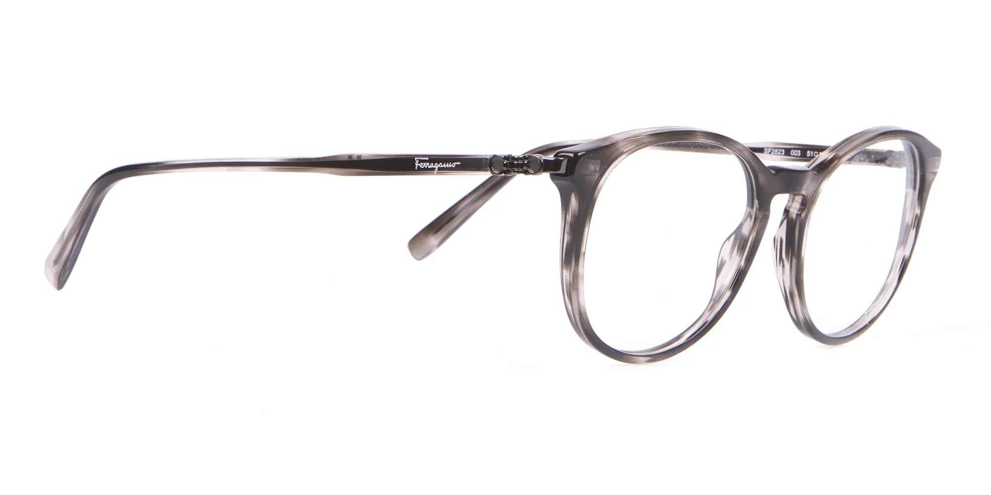 Salvatore Ferragamo SF2123 Retro Round Glasses Grey Horn-2