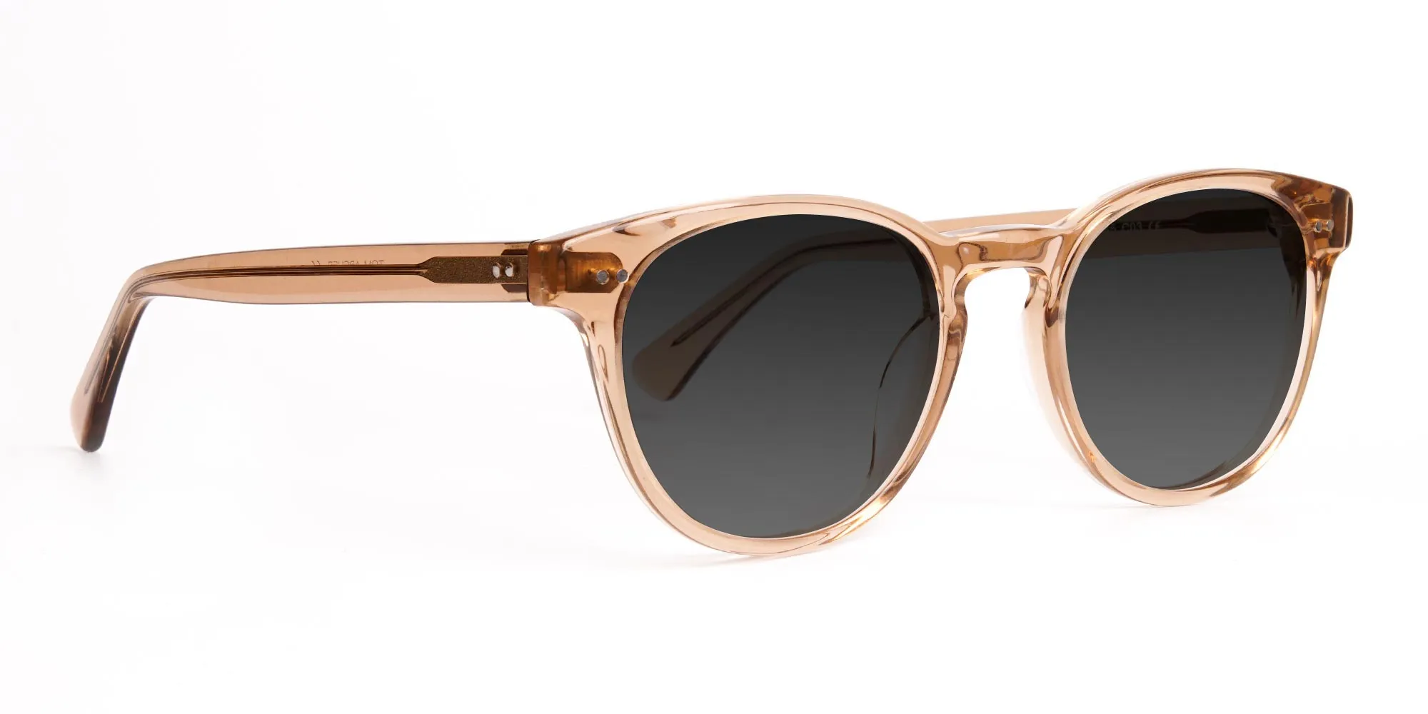 brown transparent round full-rim dark grey tinted sunglasses-2
