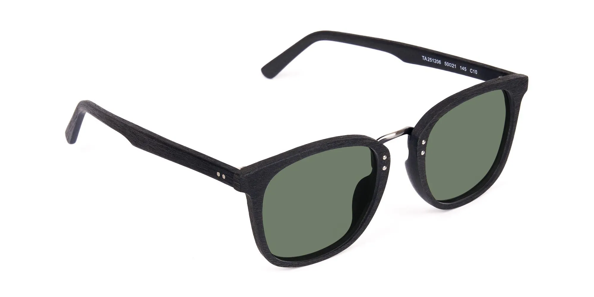 Green-Tint-Square-Shape-Black-Wooden-Sunglasses-2