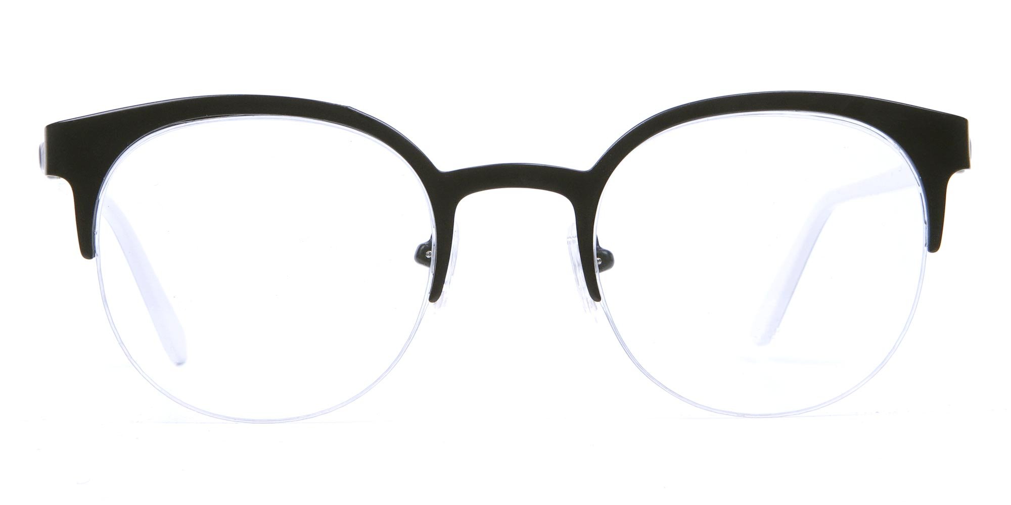  Matte Black Browline Glasses in Half-Rim Frame, Hipster Glasses