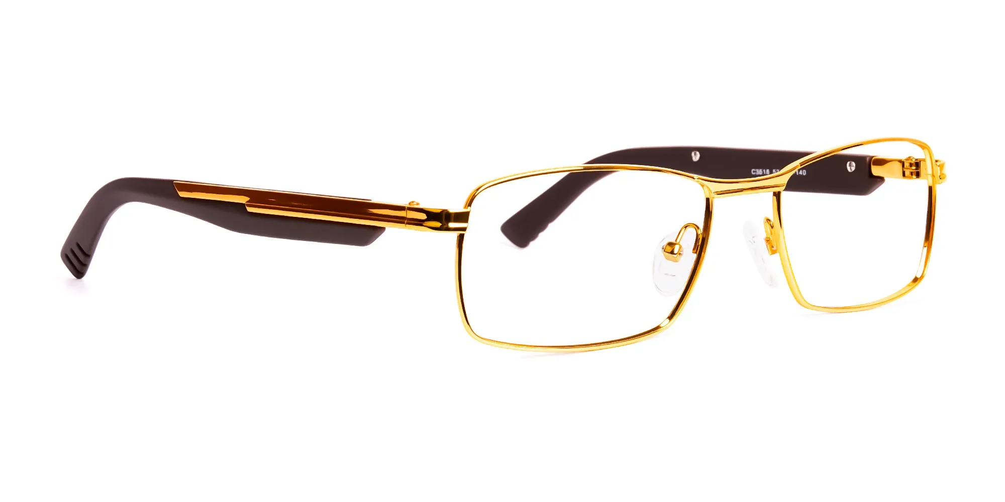 gold and matte brown rectangular glasses frames-2